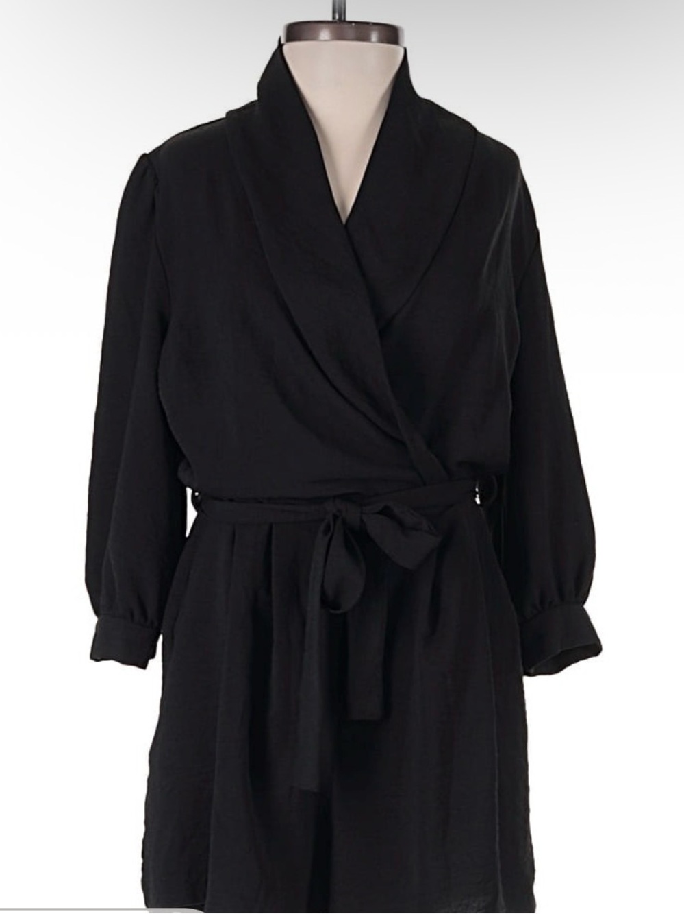 Monteau Black Wrap Robe with Shawl Collar
